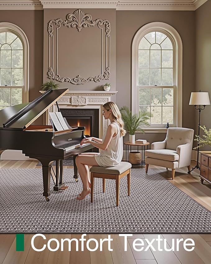 LUMI 5x8 Indoor Area Rugs, Non-Slip Low Profile Checkered Inside Rug, Comfort Weave Grid Pattern Floor Rug