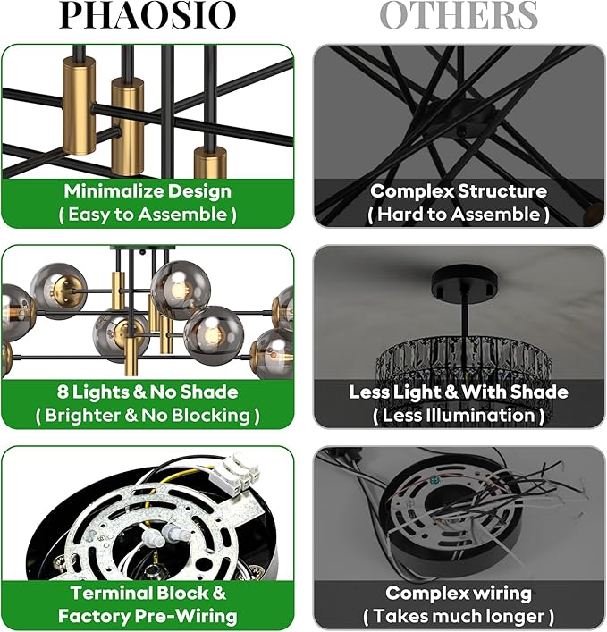8-Light Sputnik Chandelier Modern Matte Black and Gold Ceiling Light, Glass Globe Hanging Light Fixture for Dining Room, Kitchen Island, Bedroom, Living Room