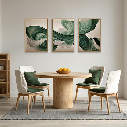 KAIRNE Green Abstract Framed Canvas Wall Art Set,Minimalist Green Lines Wall Decor,Modern Flowing Texture Art Prints,Neutral Smokes Waves Artwork for Living Room,Bedroom,Farmhouse,Office-16 x24 x3