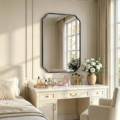 Black Wall Mirror 36"x24", Scalloped Edge Vanity Mirror - Hangs Vertically/Horizontally Decorative Bathroom Mirror for Vanity, Bedroom & Entryway, Aesthetic Bathroom Decor