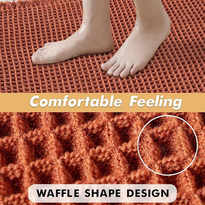 MIULEE Orange Set of 2 Waffle Bathroom Rugs, Boho Bath Rugs Non Slip Washable, Super Absorbent Bath Mats, Ultra Soft Rubber Backed Shower Mats for Bathroom Floor, Tub, 17"x24"+20"x32"