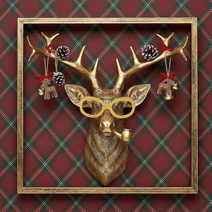 Newinhome Animal Heads Wall Decor (Includes Metal Frame) Resin Animals Sculptures Head Wall Hanging Decoration Gold vintage Wall Sculpture for Living Room Bedroom Office(Deer)