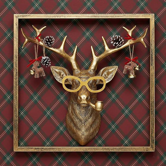Newinhome Animal Heads Wall Decor (Includes Metal Frame) Resin Animals Sculptures Head Wall Hanging Decoration Gold vintage Wall Sculpture for Living Room Bedroom Office(Deer)