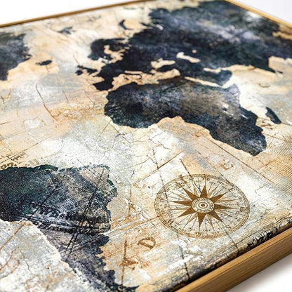 Tucai Decor Framed Wall Art World Map Wall Art Print Picture Decor Home Interior - Map Picture for Office Decor Travel Memory Nautical Map Canvas Artwork 20 x 40 inch Ready to Hang (Framed)