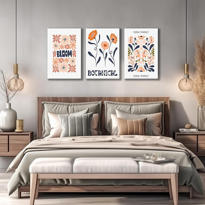 SKYRISE Floral Canvas Wall Art Set of 3, Rustic Botanical Canvas Paintings Prints ArtWork for Living Room, Vintage Flower Pictures for Farmhouse Dining Room Hallway Bedroom Wall Decor 16"x24"