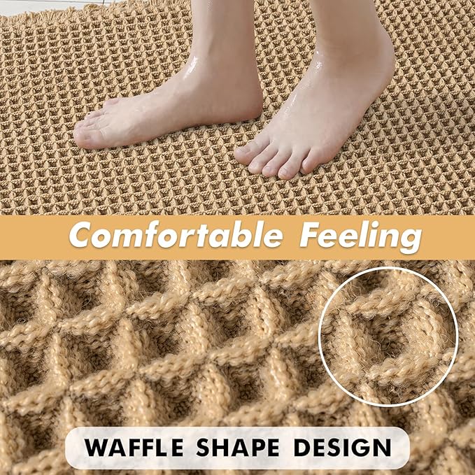 MIULEE Set of 2 Waffle Bathroom Rugs, Boho Bath Rugs Non Slip Washable, Super Absorbent Bath Mats, Ultra Soft Rubber Backed Shower Mats for Bathroom Floor, Tub and Shower, Brown, 20x32 Inch