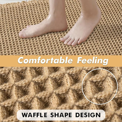 MIULEE Set of 2 Waffle Bathroom Rugs, Boho Bath Rugs Non Slip Washable, Super Absorbent Bath Mats, Ultra Soft Rubber Backed Shower Mats for Bathroom Floor, Tub and Shower, Brown, 20x32 Inch