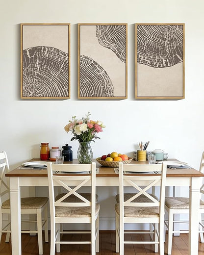 PHOPAGO Farmhouse Vintage Framed Wall Art Large 16x24in Set Gray Wood Tree Ring Spirals Nature Abstract Drawings Rustic Modern Art Decor for Living Room Bedroom - Natural Framed