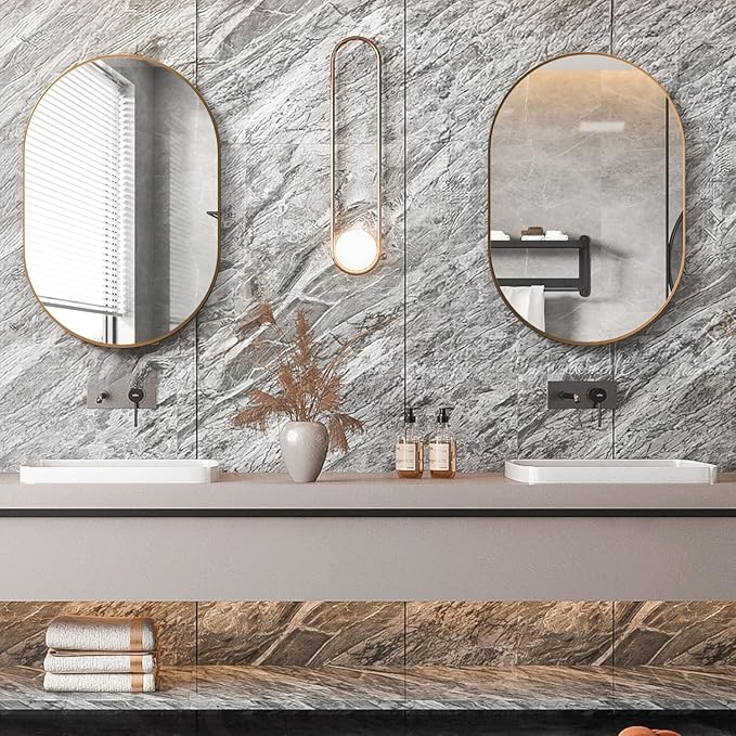 Oval Bathroom Mirror Capsule Wall Vanity Mirror, 20"x30" Pill Mirrors Wall Mounted Mirror, Large Modern Mirror with Gold Metal Frame, Decor for Entryway, Bedroom, Living Room