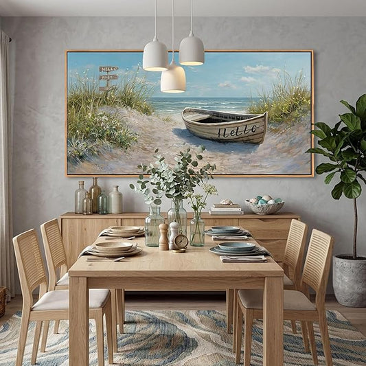 AJAZIKO Coastal Canvas Wall Art Paintings - Beach Wall Pictures for Living Room with and Ocean Themes - Boat Wall Decor and Ocean Wall Art for Home Artwork for Walls 24×48IN