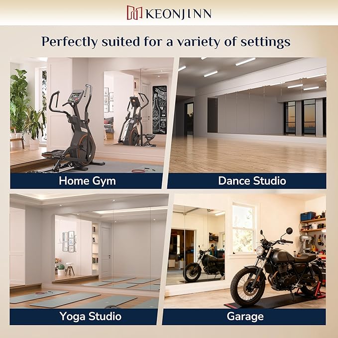 Keonjinn Home Gym Mirror, 48" x 24" - 2PCS Workout Mirrors for Home Gym, Frameless Tempered Glass, Full Body Wall Mirrors for Fitness Exercise, Yoga Room, Dance Studio, Bedroom, Garage