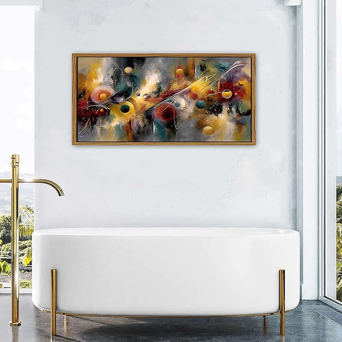 Framed Graffiti Abstract Canvas Wall Art Modern Minimalist Painting for Bedroom Watercolor Neutral Fantasy Circle Vortex Picture Wall Decor Geometric Artwork for Bathroom Living Room Decoration 24x48