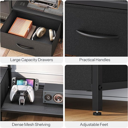 HOOBRO LED TV Stand with Storage, LED Entertainment Center with Open Shelves and Drawer, Fits TVs up to 55", Television Stand for Living Room, Bedroom, Black BB123DDS01G1
