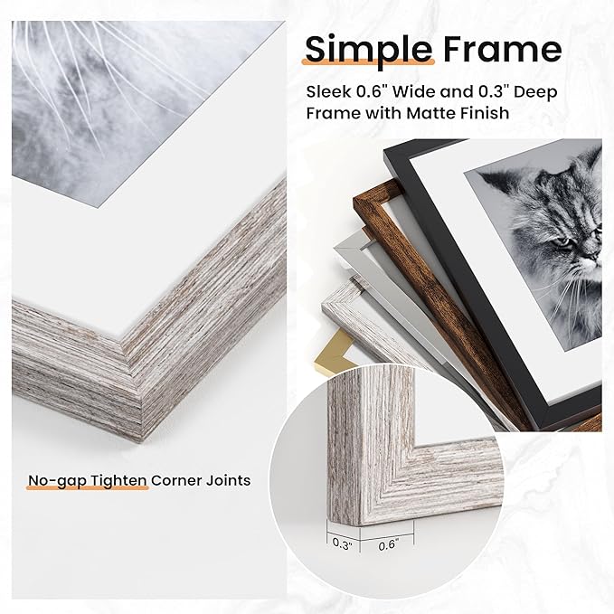 Venusmiles 15 Pack Picture Frames Collage Wall Decor, Gallery Frame Set for Wall Mounting or Tabletop Display, Multi Sizes Including 3pcs 8x10, 6pcs 5x7, 6pcs 4x6, Black+Rustic Brown+Distressed White