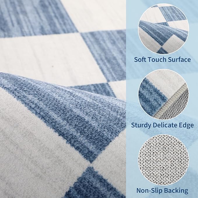 GarveeHome Dark Blue Checkered Rug 6×9 Area Rugs for Living Room,Non-Slip Washable Rug Soft Low-Pile,Neutral Modern Checkerboard Farmhouse Geometric Rugs for Bedroom Dining Room