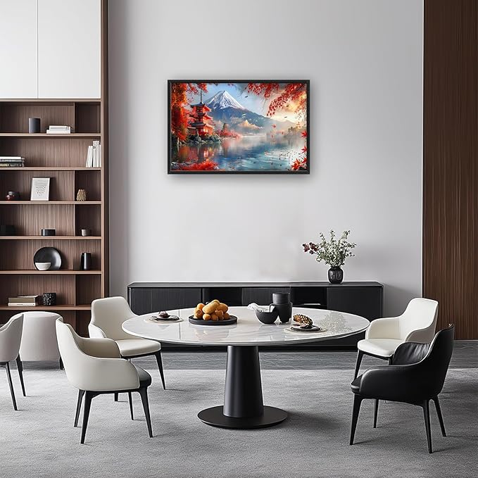 Mount Landscape Large Wall Art for Living Room Lake Mountain Nature Fall Maple Leaves Decor Japanese Autumn Tree Pictures Canvas Prints Painting Framed Artwork for Modern Home Bedroom 24"x36"