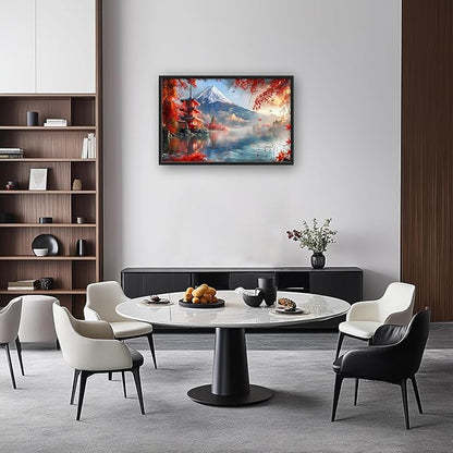 Mount Landscape Large Wall Art for Living Room Lake Mountain Nature Fall Maple Leaves Decor Japanese Autumn Tree Pictures Canvas Prints Painting Framed Artwork for Modern Home Bedroom 24"x36"