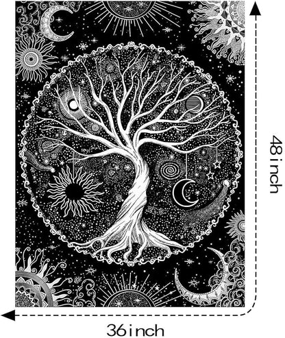Lunerfex Tree of Life Tapestry Black and White Tapestry Mystical Sun and Moon Tapestries for Bedroom and Living Room Decor Black Tree 36×48 Inches