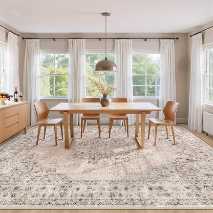 Area Rug 8x10 Vintage Rug: Large Washable Indoor Medallion Rugs Low Pile Distressed Floor Carpet Retro Accent Rug for Living Room Bedroom Kitchen Dining Table Home Office(Distressed Brown, 8'x10')