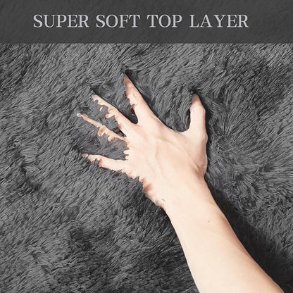 Soft Shag Area Rug for Living Room and Bedroom Decor, 5x7 Feet Solid Gray Non-Slip Indoor Carpet for Kids Boys Girls Dorm Nursery, Large Aesthetic Floor Rug
