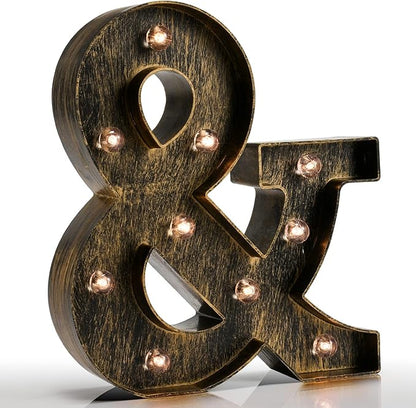 Pooqla Vintage Light Up Marquee Letters with Lights – Illuminated Industrial Style Lighted Alphabet Letter Signs - Coffee Bar Apartment Bedroom Wall Home Initials Decor A-Z