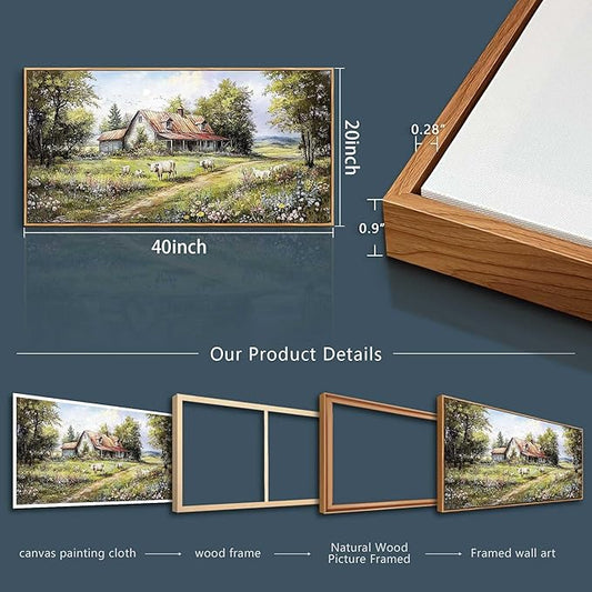 QIYILEXWART Wood Framed Canvas Wall Art For Living Room Wall Decor For Bedroom Office Wall Decoration Forest Lodge Painting Farmhouse Watercolour Pictures Artwork Room Aesthetic Home Decor