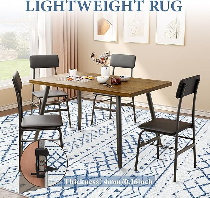 Area Rug for Living Room 6x9: Large Washable Boho Moroccan Rugs Geometric Neutral Rug, Non-Slip Foldable Morden Farmhouse Indoor Floor Carpet for Bedroom Dining Table Home(Blue,6'X9')