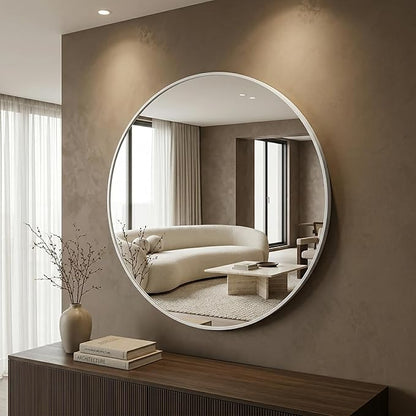HARRITPURE Round Mirror 20" White Wall Mounted Circle Mirrors Vanity Mirror with Brushed Aluminum Alloy Frame Modern Decoration for Bathroom, Living Room, Vanity, Bedroom, Entryway