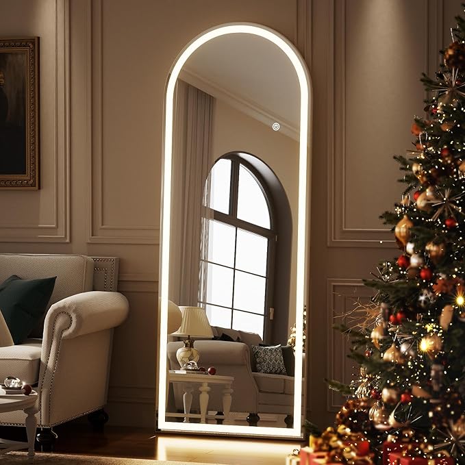 Easly 26x68 inch Full Length Mirror with Lights, LED Lighted Floor Standing, Hanging Full Length with Stand, Full Body Dressing Mirror with Dimmable 3 Color LED