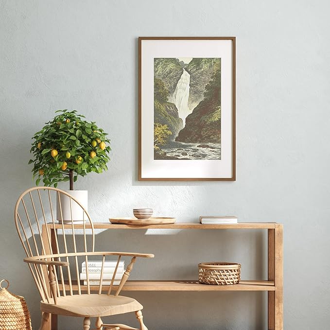 16x24 Wood Frame, Solid Oak 16x24 Poster Frames with Mat to 12x18(Openning Size is 11.7x17.7), Natural Oak 24x16 Frame, (Walnut Set of 1)
