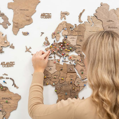 Enjoy The Wood 3D Wooden World Map Wall Art - Large Travel Map with Pins for Art Decor - Decorative Map of the World for Home, Office - Travel Wall Art Housewarming Gift Idea (Terra, 3XL, Unframed)