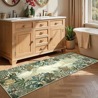GarveeHome 2x6 Jungle Washable Runner Rug for Kitchen, Soft Animal Print Hallway Runner Non Slip Green Entryway Rug Farmhouse Laundry Mat Stain Resistant Carpet for Bedroom Bathroom