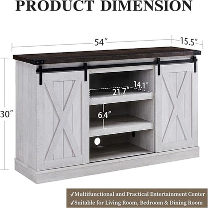 EDYO LIVING Farmhouse TV Stand for 60 Inch TV, Wood TV Stand with Sliding Barn Door, Entertainment Center with Storage Cabinet, Rustic Media Console for Living Room Bedroom, Ash Gray