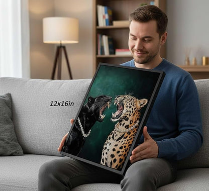 Framed Cheetah Canvas Wall Art Emerald Green Vintage Leopard Painting Picture Wall Decor Wild Animals Poster Print Artwork for Bedroom Living Room Apartment Home Decoration