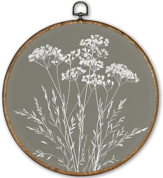 TLESKE Boho Sage Green Vintage Botanical Round Wall Art Decor Framed 10x10, Wildflower Floral Canvas Wall Art Prints Artwork, Rustic Wall Hanging Room Door Decor Decorations for Living Room Bedroom