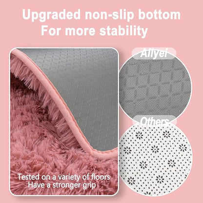 Soft Runner Rugs for Bedroom Hallways, 2x5 Blush Pink Fluffy Shag Throw Area Rug Non Slip for Bedside Dorm, Long Shaggy Furry Carpet for Nursery Living Room