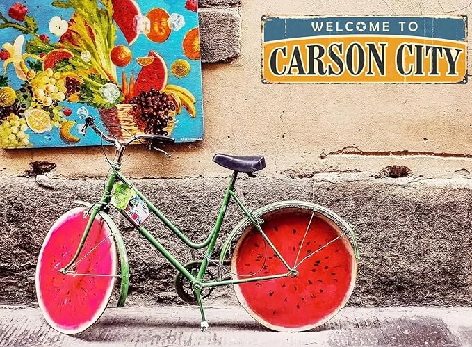 Welcome to US City Metal Wall Decor CARSON CITY Metal Tin Sign Decorative Plaque Farmhouse Country Home Decor 4" X 16"