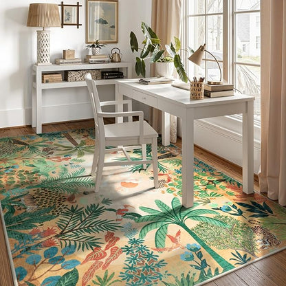 LIVEBOX Washable Jungle Animal Print 6 x 9 Area Rug for Dining Room, Non-Skid Yellow Kids Carpet Playmat Rug for Play Room, Soft Nursery Rugs for Girl Dorm, Kids Rugs for Bedroom Boys