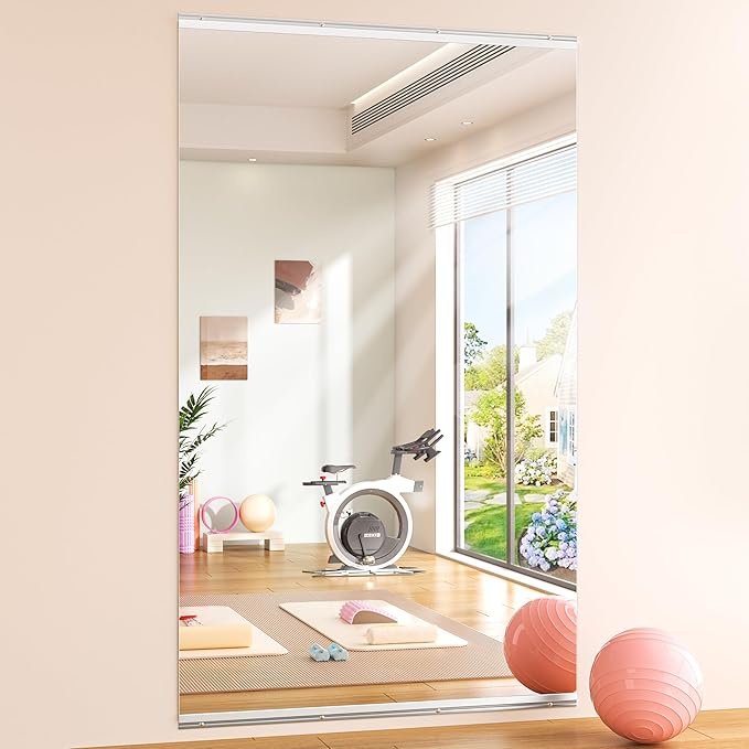 Hasipu Home Gym Mirror 95" L x 39" W - 1PC Large Full Body Mirror for Yoga, Fitness, Garage, Dance Studio, Wall-Mounted, 0.16in Tempered Glass Frameless