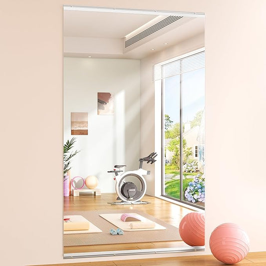 Hasipu Home Gym Mirror 95" L x 39" W - 1PC Large Full Body Mirror for Yoga, Fitness, Garage, Dance Studio, Wall-Mounted, 0.16in Tempered Glass Frameless