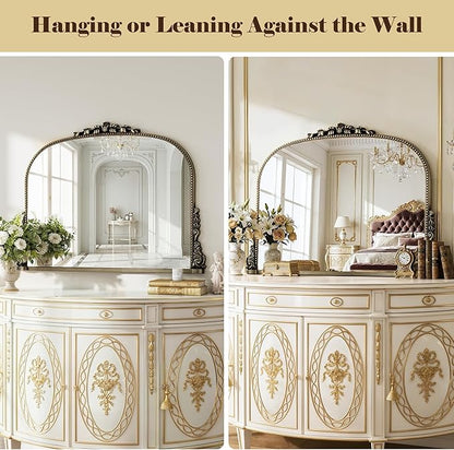 Large Bronze Vintage Mirror - 28"X36" French Baroque Antique Mirror - Traditional Ornate Decorative Wall Mounted Arched Mirrors for Bedroom Mantel Entryway Hallways - Home Decor for Living Room