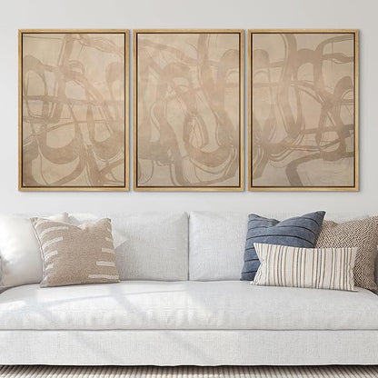 SIGNLEADER Framed Canvas Print Wall Art Set Beige Modern Abstract Line Art Illustrations Minimal Decorative Bohemian for Living Room, Bedroom, Office - 16"x24"x3 Natural