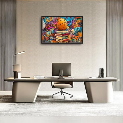 Banksy Basketball Book Large Wall Art for Living Room Abstract Graffiti Sports Framed Canvas Decor Street Prints Painting Pictures Extra Large Artwork for Gym Bedroom Home Office Classroom 24"x36"