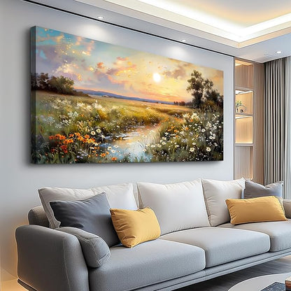 hyidecorart Canvas Wall Art For Living Room Wall Decor For Bedroom Office Decorations Vintage Farmhouse Wildflower Wall Paintings Nature Landscape Picture Artwork Aesthetic Home Decor Ready To Hang