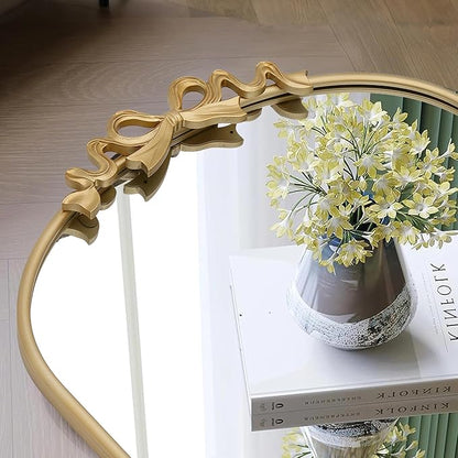 Besdomus Antique Arched Gold Mirror: 32"x24" Large Arch Bow Antique Wall Mounted Mirror - Baroque Traditional Ornate for Living Room/Fireplace/Bathroom- Home Decor for Homemakers