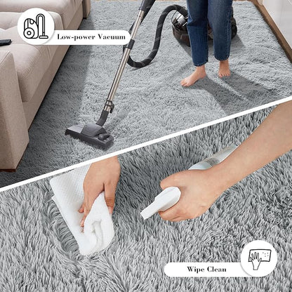 Soft Runner Rugs for Bedroom, Light Grey 3x7 Area Rugs Fluffy Rug Shag Area Rug Carpet, Bedside Rug for Living Room Bedroom Kids Room Home Decor