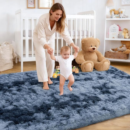 Rug for Living Room Bedroom, 5x7 Area Rugs for Living Room, Ultra Soft Modern Shaggy Carpets Fuzzy Rug for Boys Girls Dorm Nursery Home Decor Aesthetic, Upgrade Non-Slip Durable, Tie-Dyed Blue Grey