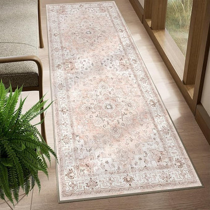 CAPALOCA Machine Washable Rugs Nursery Rug 2x8 Cute Girl Non Slip Low Pile Water Repellent Soft Print Pattern for Bedroom Indoor Decor Kids Playroom Pink