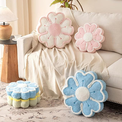 Flower Shaped Decorative Throw Pillow Cushion for Bed Couch, Cute Flower Plush Throw Pillows Home Decor Floor Pillow Seating Cushions (Blue, 13.7 Inches)