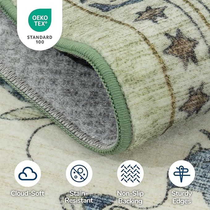 Lessymo Washable Area Rug for Living Room,8x10 Large Rugs with Non-Slip Backing,Soft Boho Carpets for Bedroom Dining Room Nursery Home Office,Light Blue